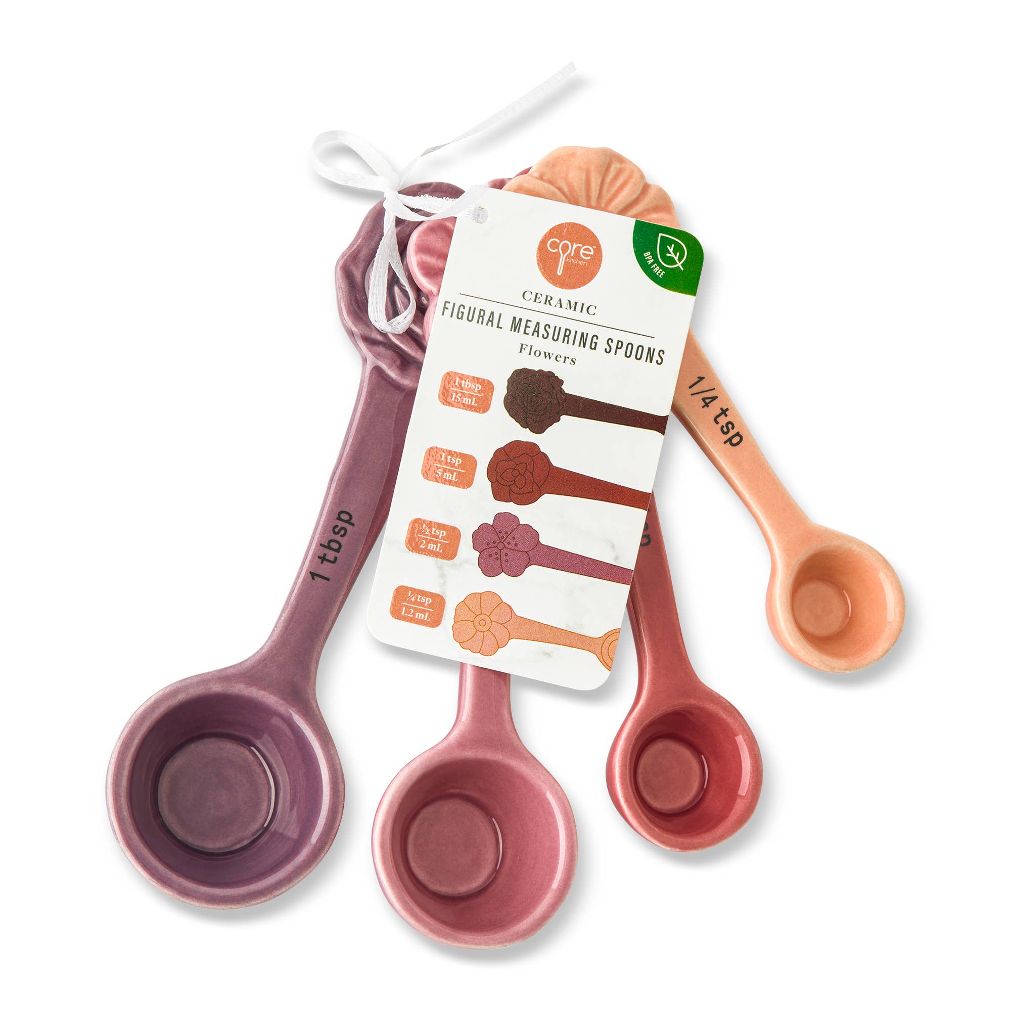 4pc Ceramic Figural Flower Measuring Spoons - Pink Multi