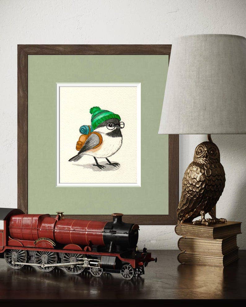 Backpacking Chickadee Print | Watercolor Print | Bird Painting