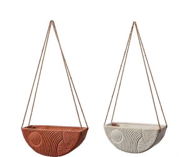 hanging planter terra cotta Topography Hanging Planter (12.75 x 4.25" White)