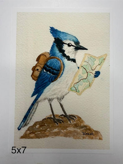 Backpacking Blue Jay Print | Watercolor Print | Bird Painting