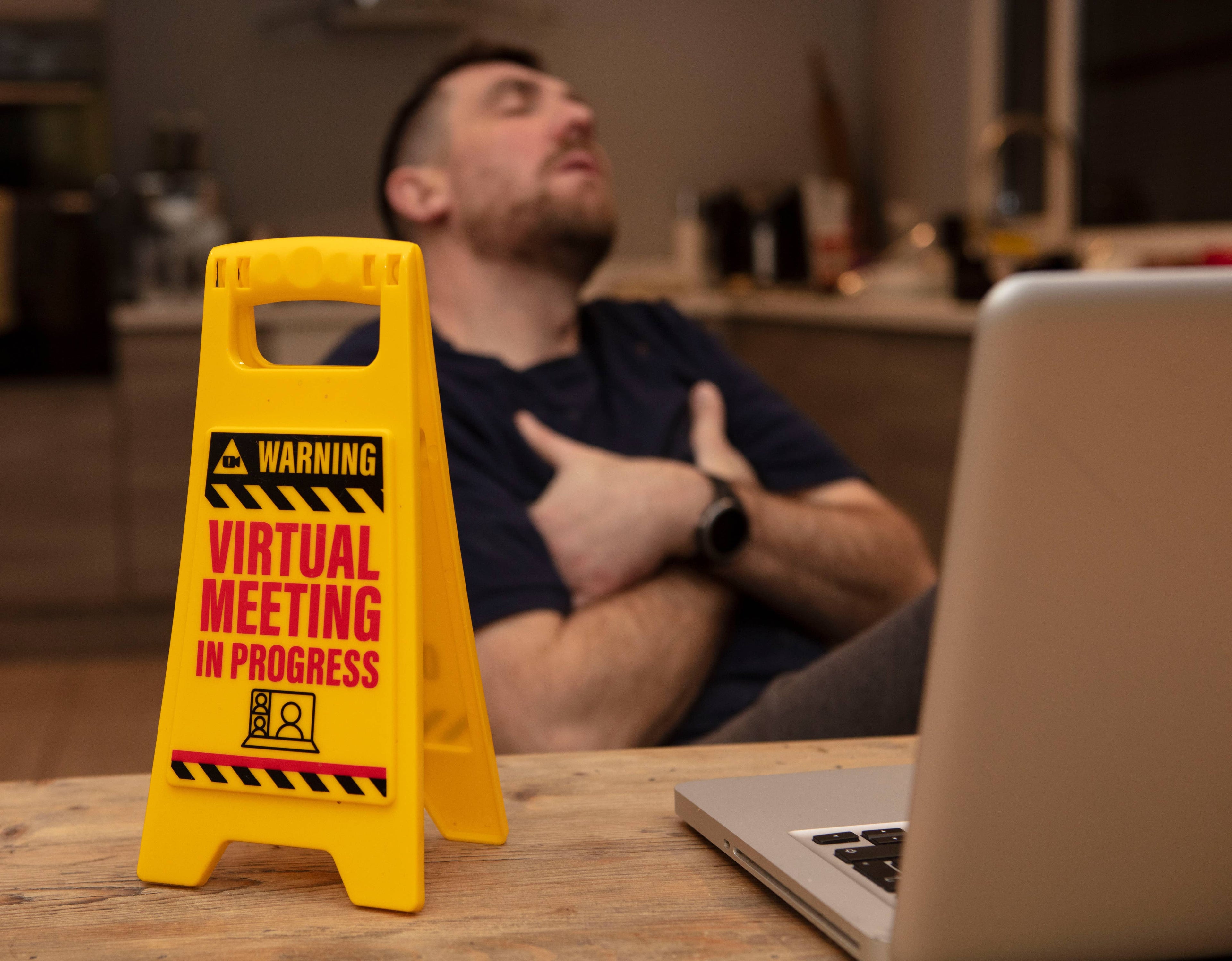 Virtual Meeting Desk Warning Sign