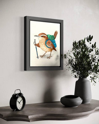 Backpacking Carolina Wren Print | Watercolor | Bird Painting