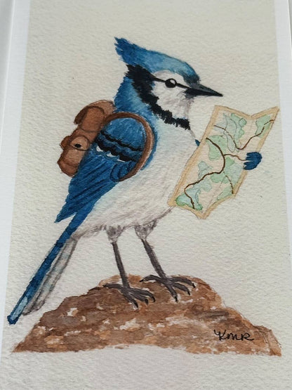 Backpacking Blue Jay Print | Watercolor Print | Bird Painting