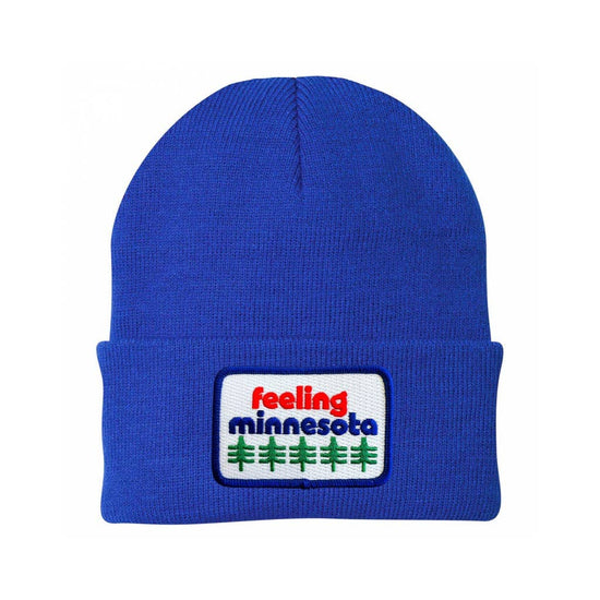 Feeling Minnesota Colorful Patch on Blue Winter Beanie