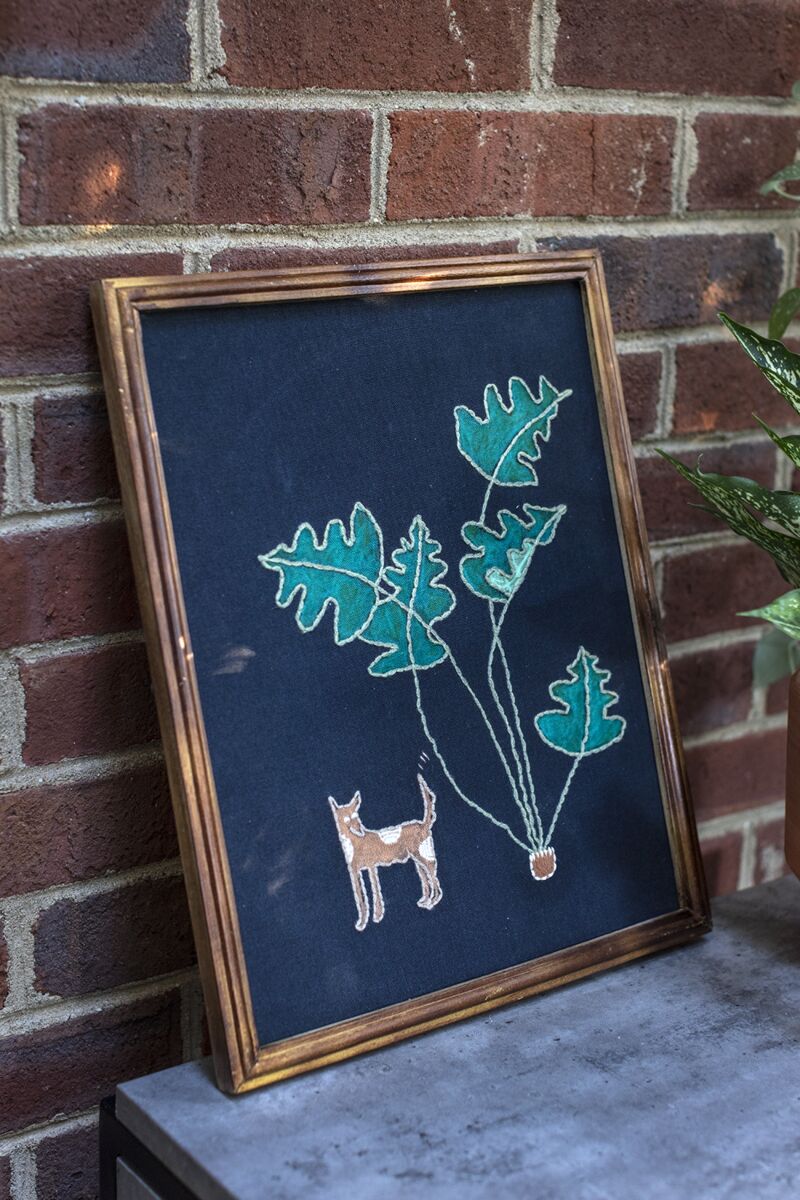 Happy Dog Embroidered Wall Art