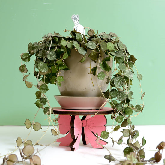 Pink Bow Plant Stand - Wood Plant Holder