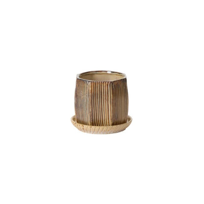 Carved Pot with Saucer