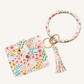 White Floral Circle Wristlet Keyring