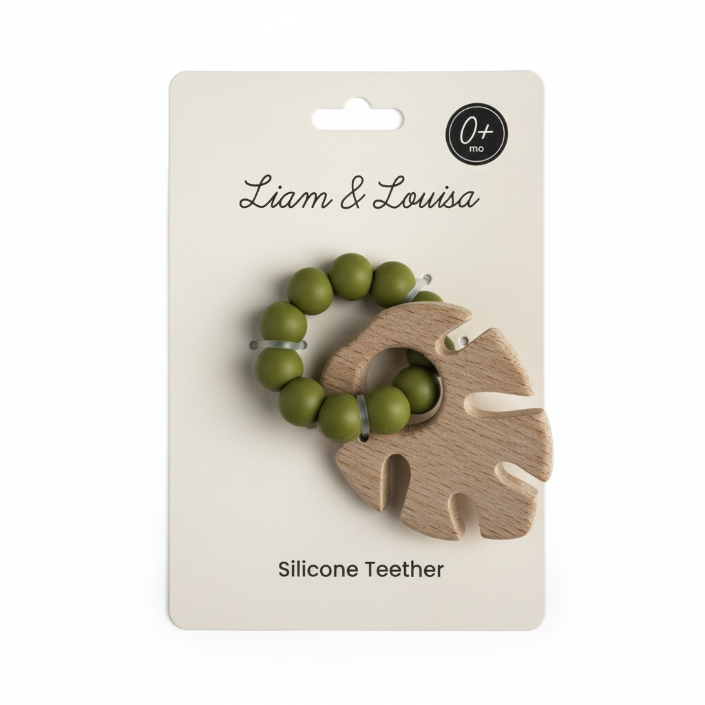 Green Leaf Silicone &amp; Beechwood Teether