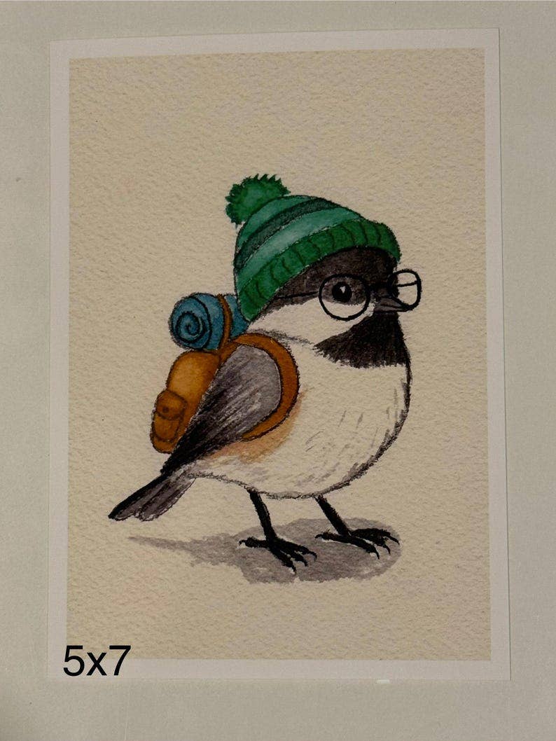 Backpacking Chickadee Print | Watercolor Print | Bird Painting