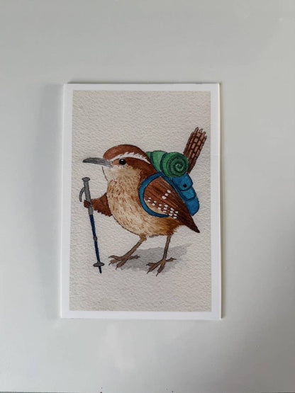 Backpacking Carolina Wren Print | Watercolor | Bird Painting
