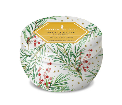 Mistletoe &amp; Holly Candle 4oz Petite Aqua De Soi Tin