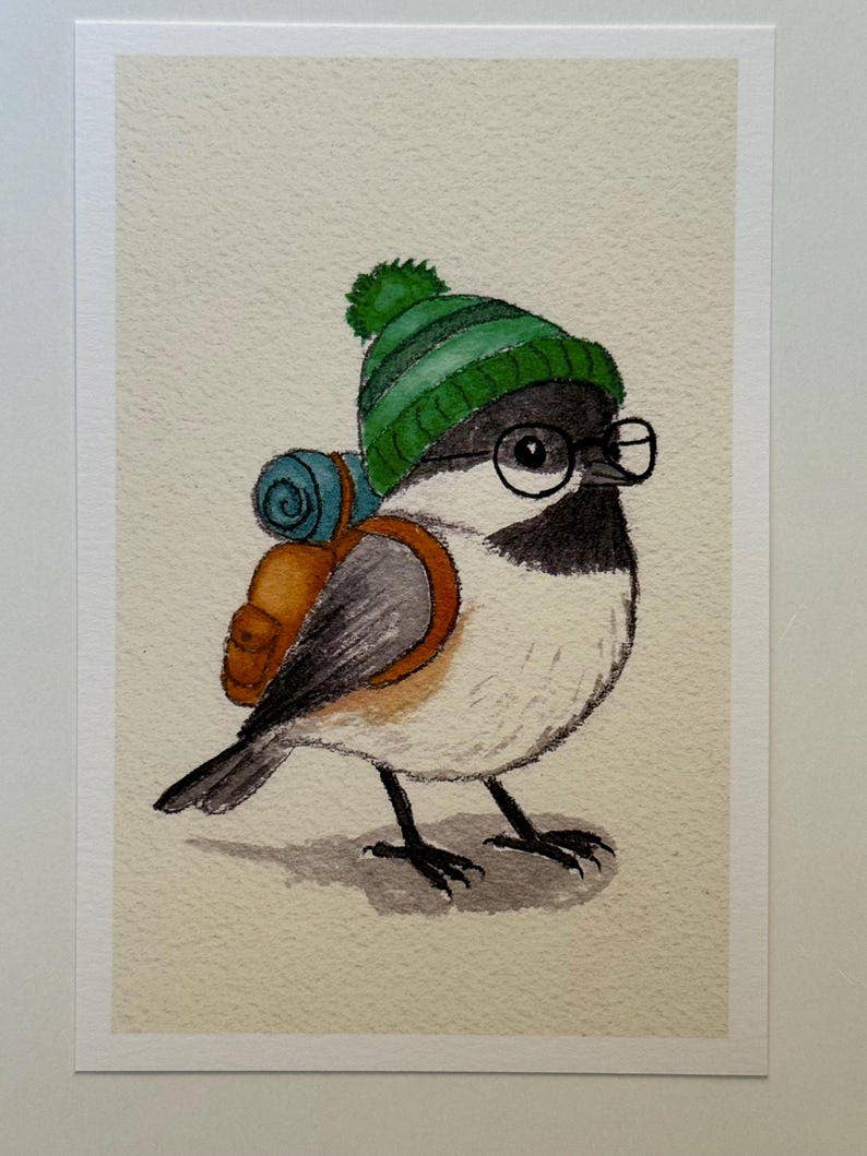 Backpacking Chickadee Print | Watercolor Print | Bird Painting