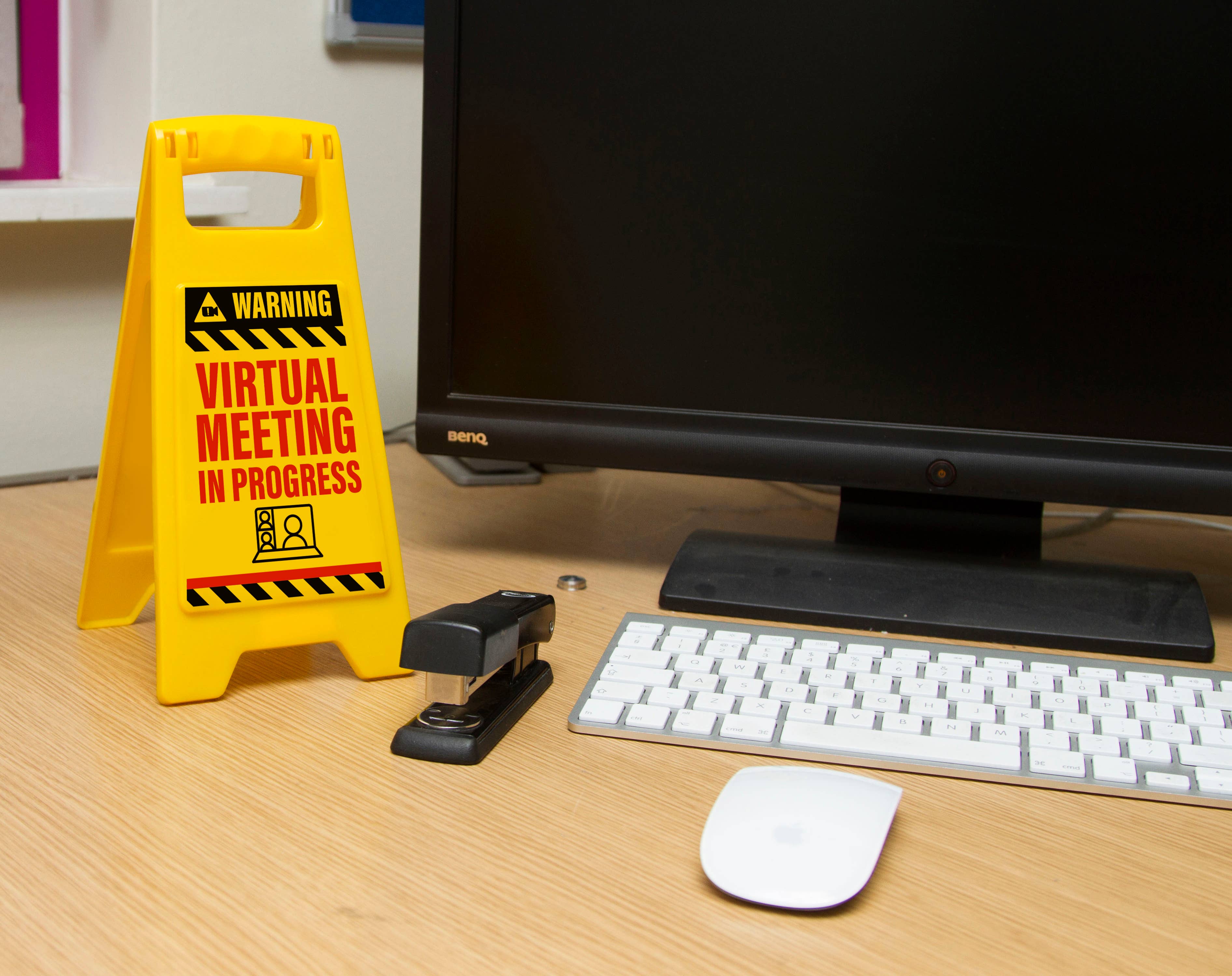 Virtual Meeting Desk Warning Sign