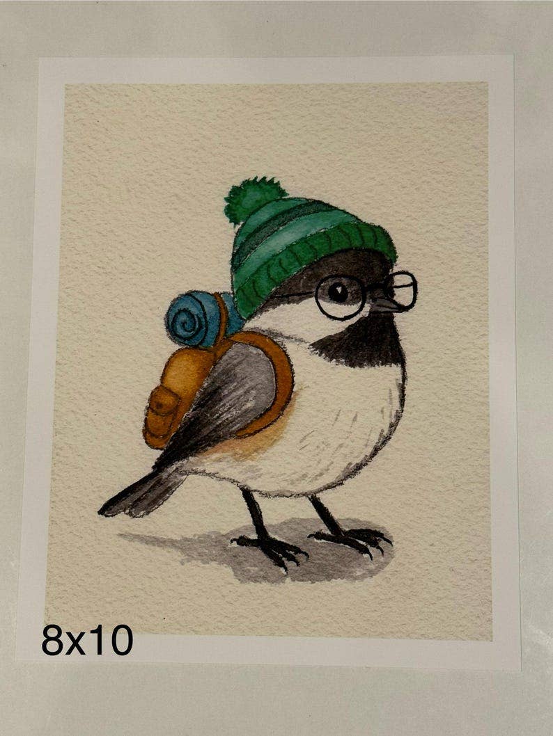 Backpacking Chickadee Print | Watercolor Print | Bird Painting