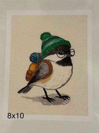 Backpacking Chickadee Print | Watercolor Print | Bird Painting