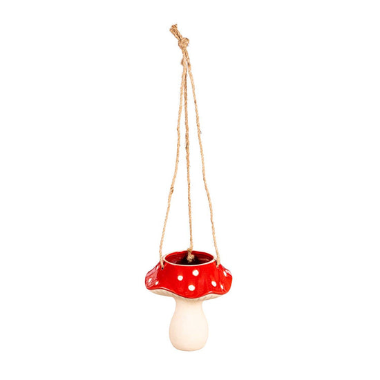 Red Mushroom Ceramic Hanging Planter