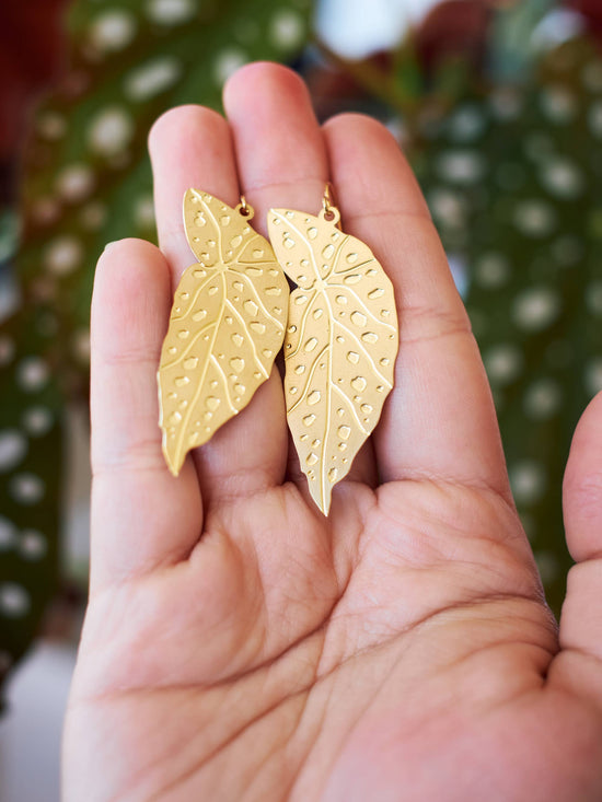 Polka Dot Begonia Leaf Earrings