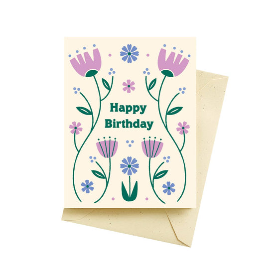 Folk Floral Lilac Birthday Cards