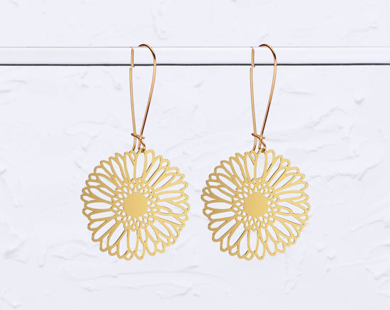 Gerber Daisy Flower Earrings Gold